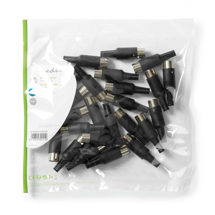 Nedis DIN-liitin | Suora | Uros | Niklattu | Kierrettävä | Kaapelin läpitulomitta: 6.0 mm | PVC | Musta | 25 kpl | Muovipussi