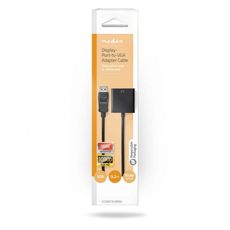 Nedis DisplayPort-sovitin | DisplayPort uros | VGA Naaras | 1080p | Niklattu | 0.20 m | Pyöreä | Musta | Laatikko Nedis DisplayPort-sovitin | DisplayPort uros | VGA Naaras | 1080p | Niklattu | 0.20 m | Pyöreä | Musta | Laatikko
