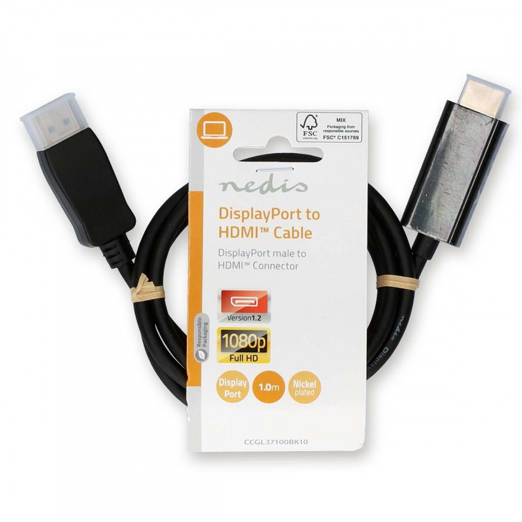 Nedis DisplayPort kaapeli | DisplayPort uros | HDMI™ liitin | 1080p | Niklattu | 1.00 m | Pyöreä | PVC | Musta | Label Nedis DisplayPort kaapeli | DisplayPort uros | HDMI™ liitin | 1080p | Niklattu | 1.00 m | Pyöreä | PVC | Musta | Label