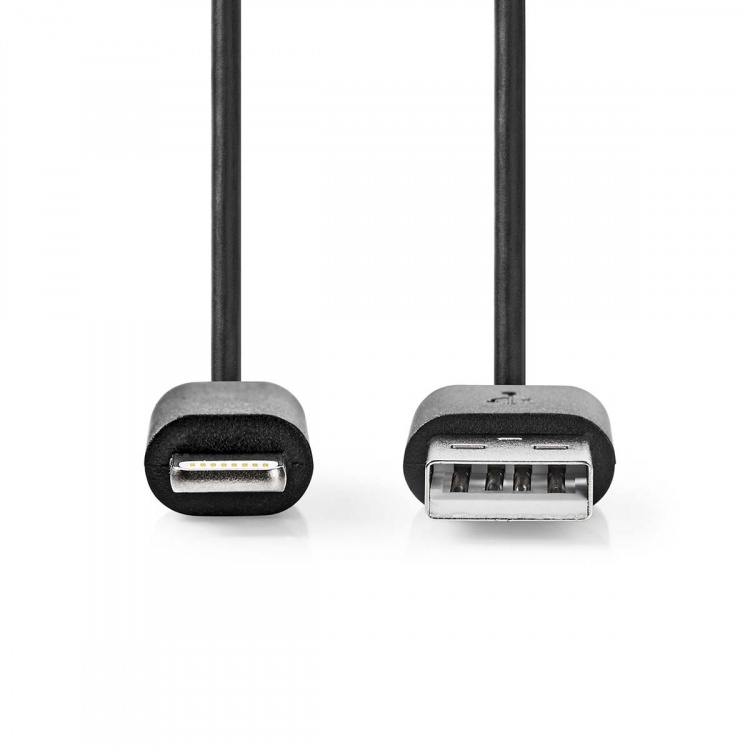 Nedis Lightning Kaapeli | USB 2.0 | Apple Lightning 8-Pin | USB-A Uros | 480 Mbps | Niklattu | 2.00 m | Pyöreä | PVC | Musta | Label