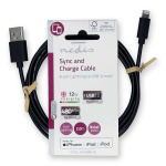 Nedis Lightning Kaapeli | USB 2.0 | Apple Lightning 8-Pin | USB-A Uros | 480 Mbps | Niklattu | 2.00 m | Pyöreä | PVC | Musta | Label