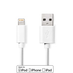 Nedis Lightning Kaapeli | USB 2.0 | Apple Lightning 8-Pin | USB-A Uros | 480 Mbps | Niklattu | 1.00 m | Pyöreä | PVC | Valkoinen | Label
