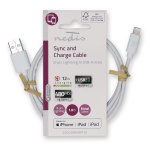 Nedis Lightning Kaapeli | USB 2.0 | Apple Lightning 8-Pin | USB-A Uros | 480 Mbps | Niklattu | 1.00 m | Pyöreä | PVC | Valkoinen | Label