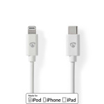 Nedis Lightning Kaapeli | USB 2.0 | Apple Lightning 8-Pin | USB-C™ Uros | 480 Mbps | Niklattu | 1.00 m | Pyöreä | PVC | Valkoinen | Label