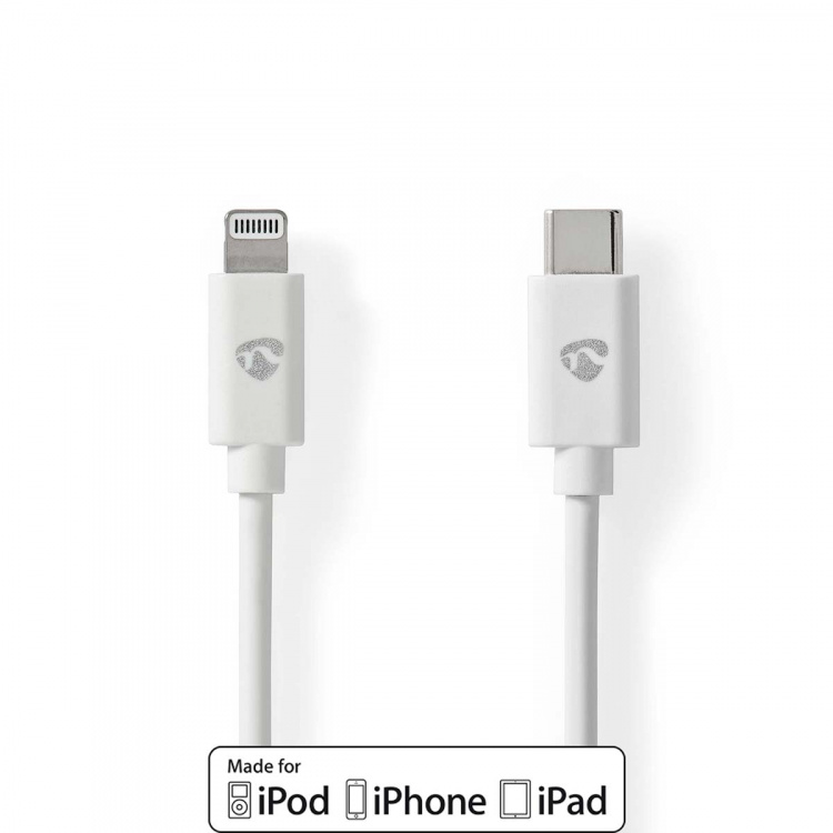 Nedis Lightning Kaapeli | USB 2.0 | Apple Lightning 8-Pin | USB-C™ Uros | 480 Mbps | Niklattu | 1.00 m | Pyöreä | PVC | Valkoinen | Label