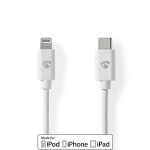 Nedis Lightning Kaapeli | USB 2.0 | Apple Lightning 8-Pin | USB-C™ Uros | 480 Mbps | Niklattu | 2.00 m | Pyöreä | PVC | Valkoinen | Label