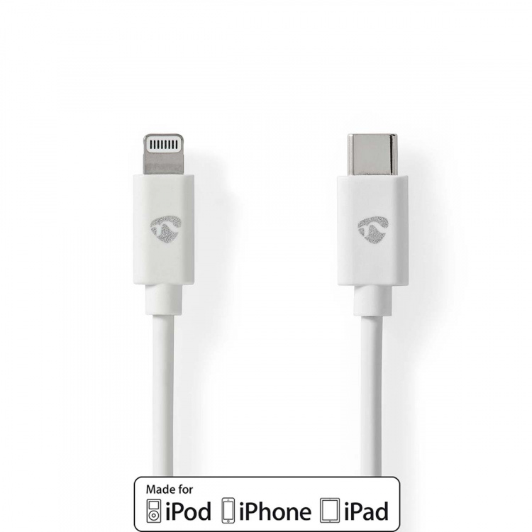 Nedis Lightning Kaapeli | USB 2.0 | Apple Lightning 8-Pin | USB-C™ Uros | 480 Mbps | Niklattu | 2.00 m | Pyöreä | PVC | Valkoinen | Label