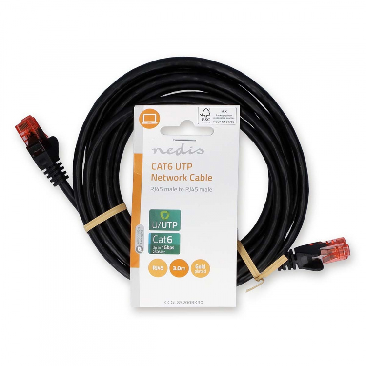 Nedis CAT6 Verkkokaapeli | RJ45 uros | RJ45 uros | U/UTP | 3.00 m | Pyöreä | PVC | Musta | Label Nedis CAT6 Verkkokaapeli | RJ45 uros | RJ45 uros | U/UTP | 3.00 m | Pyöreä | PVC | Musta | Label