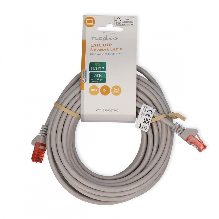 Nedis CAT6 Verkkokaapeli | RJ45 uros | RJ45 uros | U/UTP | 10.0 m | Pyöreä | PVC | Harmaa | Label Nedis CAT6 Verkkokaapeli | RJ45 uros | RJ45 uros | U/UTP | 10.0 m | Pyöreä | PVC | Harmaa | Label