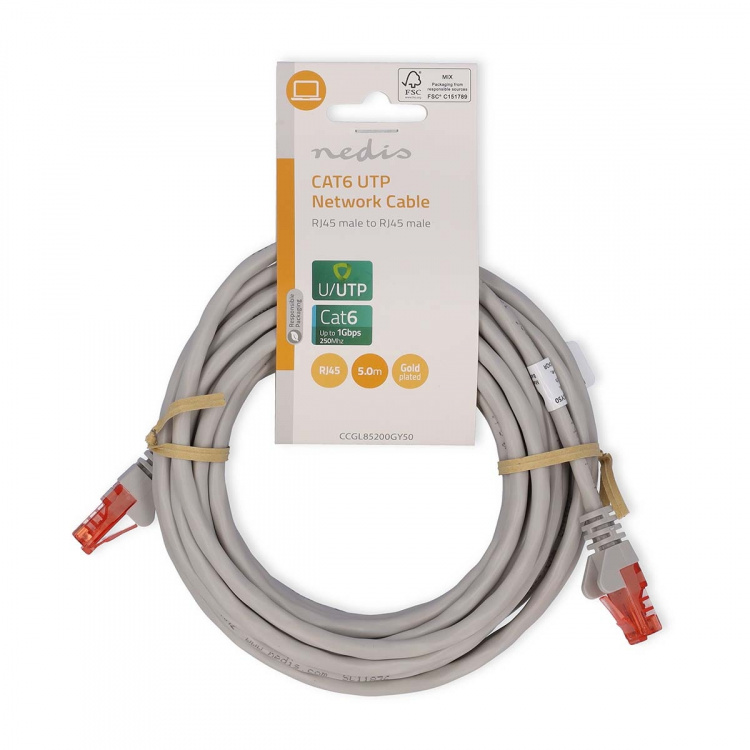 Nedis CAT6 Verkkokaapeli | RJ45 uros | RJ45 uros | U/UTP | 5.00 m | Pyöreä | PVC | Harmaa | Label