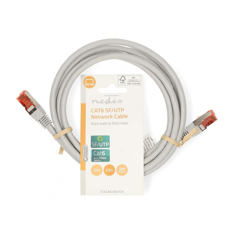 Nedis CAT6 Verkkokaapeli | RJ45 uros | RJ45 uros | SF/UTP | 2.00 m | Pyöreä | PVC | Harmaa | Label Nedis CAT6 Verkkokaapeli | RJ45 uros | RJ45 uros | SF/UTP | 2.00 m | Pyöreä | PVC | Harmaa | Label
