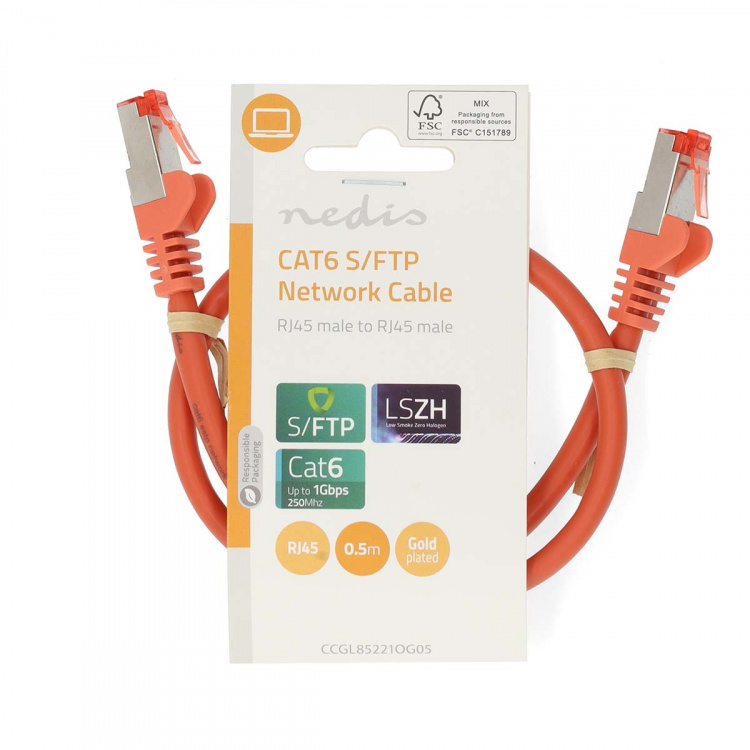 Nedis CAT6 Verkkokaapeli | RJ45 uros | RJ45 uros | S/FTP | 0.50 m | Pyöreä | LSZH | Oranssi | Label Nedis CAT6 Verkkokaapeli | RJ45 uros | RJ45 uros | S/FTP | 0.50 m | Pyöreä | LSZH | Oranssi | Label