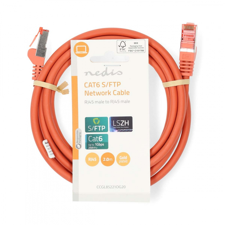Nedis CAT6 Verkkokaapeli | RJ45 uros | RJ45 uros | S/FTP | 2.00 m | Pyöreä | LSZH | Oranssi | Label