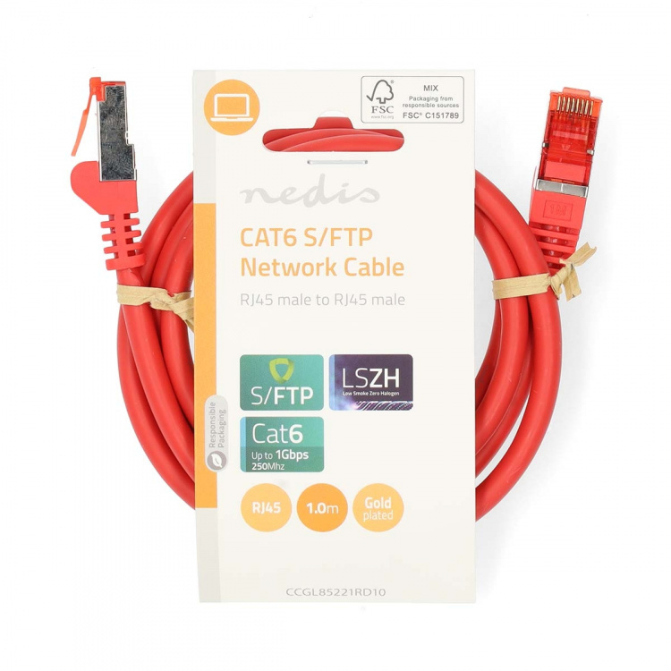 Nedis CAT6 Verkkokaapeli | RJ45 uros | RJ45 uros | S/FTP | 1.00 m | Pyöreä | LSZH | Punainen | Label Nedis CAT6 Verkkokaapeli | RJ45 uros | RJ45 uros | S/FTP | 1.00 m | Pyöreä | LSZH | Punainen | Label