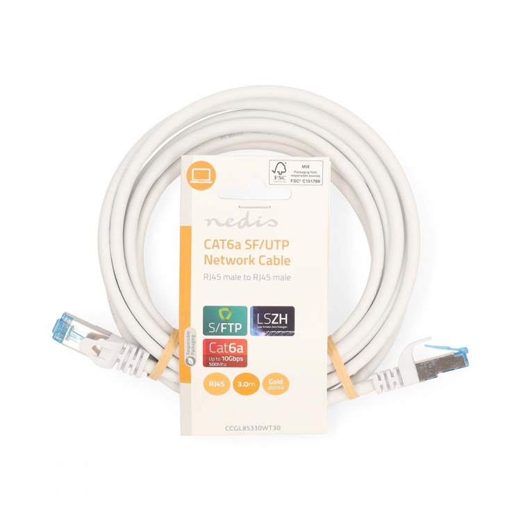 Nedis CAT6a verkkokaapeli | S/FTP | RJ45 uros | RJ45 uros | 3.00 m | Snagless | Pyöreä | LSZH | Valkoinen | Label Nedis CAT6a verkkokaapeli | S/FTP | RJ45 uros | RJ45 uros | 3.00 m | Snagless | Pyöreä | LSZH | Valkoinen | Label