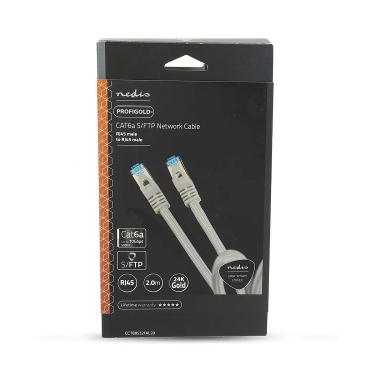 Nedis CAT6a verkkokaapeli | S/FTP | RJ45 uros | RJ45 uros | 2.00 m | Snagless | Pyöreä | Punottu / PVC | Hopea | Laatikko kannella ja ikkunalla Nedis CAT6a verkkokaapeli | S/FTP | RJ45 uros | RJ45 uros | 2.00 m | Snagless | Pyöreä | Punottu / PVC | Hopea | Laatikko kannella ja ikkunalla