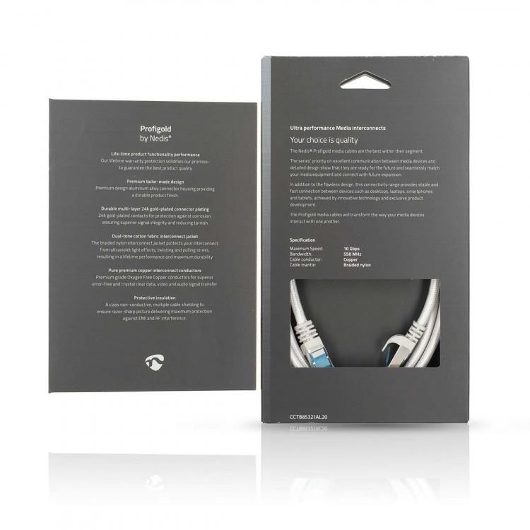 Nedis CAT6a verkkokaapeli | S/FTP | RJ45 uros | RJ45 uros | 2.00 m | Snagless | Pyöreä | Punottu / PVC | Hopea | Laatikko kannella ja ikkunalla Nedis CAT6a verkkokaapeli | S/FTP | RJ45 uros | RJ45 uros | 2.00 m | Snagless | Pyöreä | Punottu / PVC | Hopea | Laatikko kannella ja ikkunalla