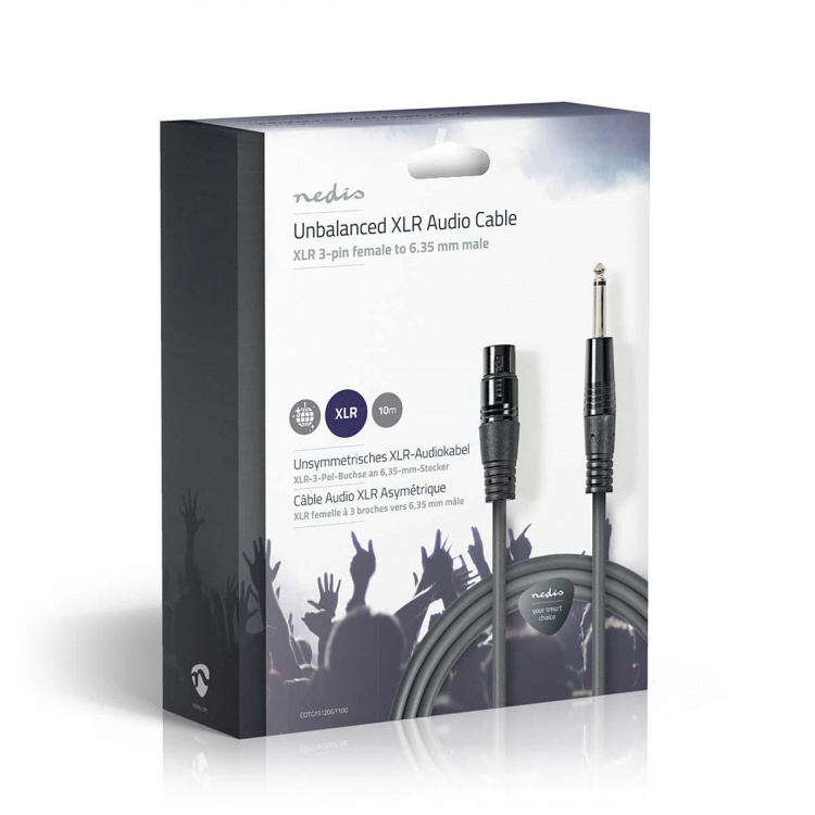 Nedis Balansoimaton Audiojohto | XLR 3-Pin naaras | 6.35 mm uros | Niklattu | 10.0 m | Pyöreä | PVC | Tummanharmaa | Pakkaus