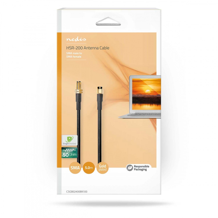 Nedis Antennikaapeli | SMA uros | SMA naaras | Kullattu | 50 Ohm | Tuplasuojattu | 10.0 m | Pyöreä | PVC | Musta | Laatikko Nedis Antennikaapeli | SMA uros | SMA naaras | Kullattu | 50 Ohm | Tuplasuojattu | 10.0 m | Pyöreä | PVC | Musta | Laatikko