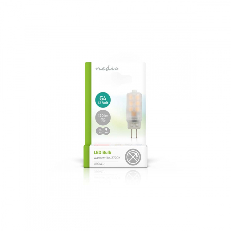 Nedis LED Valaisin G4 | 1.5 W | 120 lm | 2700 K | Lämmin Valkoinen | Pakkauksessa olevien lamppujen määrä: 1 kpl Nedis LED Valaisin G4 | 1.5 W | 120 lm | 2700 K | Lämmin Valkoinen | Pakkauksessa olevien lamppujen määrä: 1 kpl