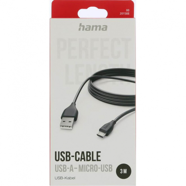 HAMA Charging Cable USB-A to Micro-USB Black 3.0m