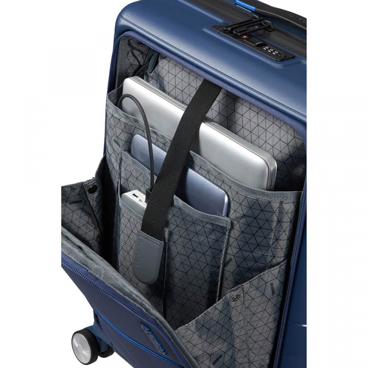 AMERICAN TOURISTER Hello Cabin Spinner 55 Front Pocket Navy AMERICAN TOURISTER Hello Cabin Spinner 55 Front Pocket Navy