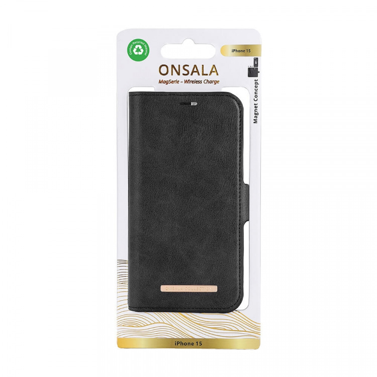 ONSALA Eco Wallet 2 card Recycled MagSerie iPhone 15 Black