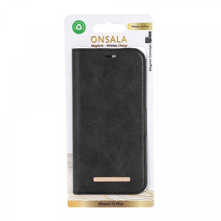 ONSALA Eco Wallet 2 card Recycled MagSerie iPhone 15 Plus Black ONSALA Eco Wallet 2 card Recycled MagSerie iPhone 15 Plus Black