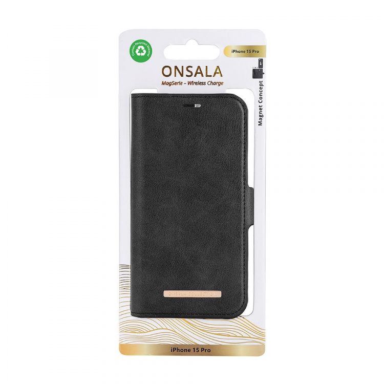 ONSALA Eco Wallet 2 card Recycled MagSerie iPhone 15 Pro Black