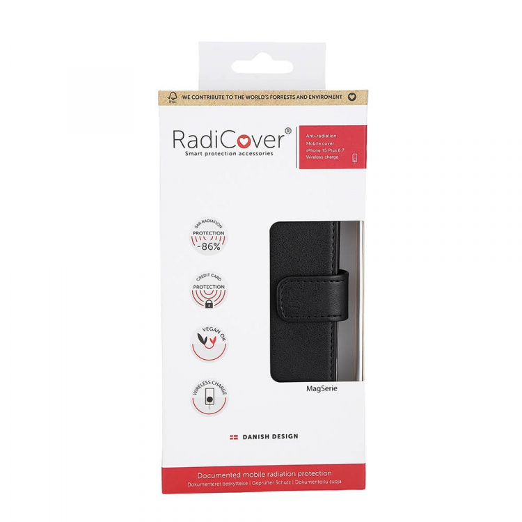 RADICOVER Flipcov Anti Radiation RFID 3 card MagS iPhone 15 Plus Black PU