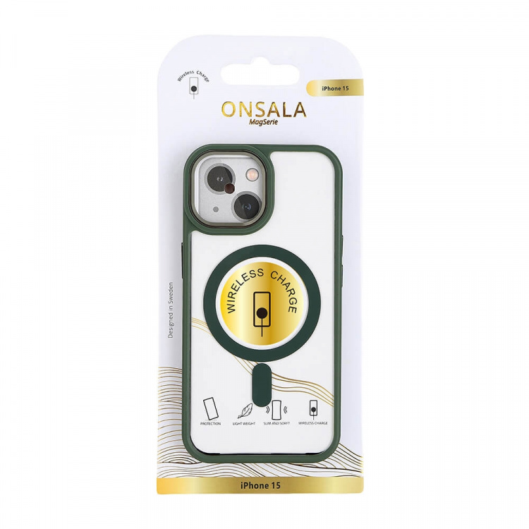 ONSALA Back Bumper Clear Case MagSerie iPhone 15 Clear Case Green Bumper