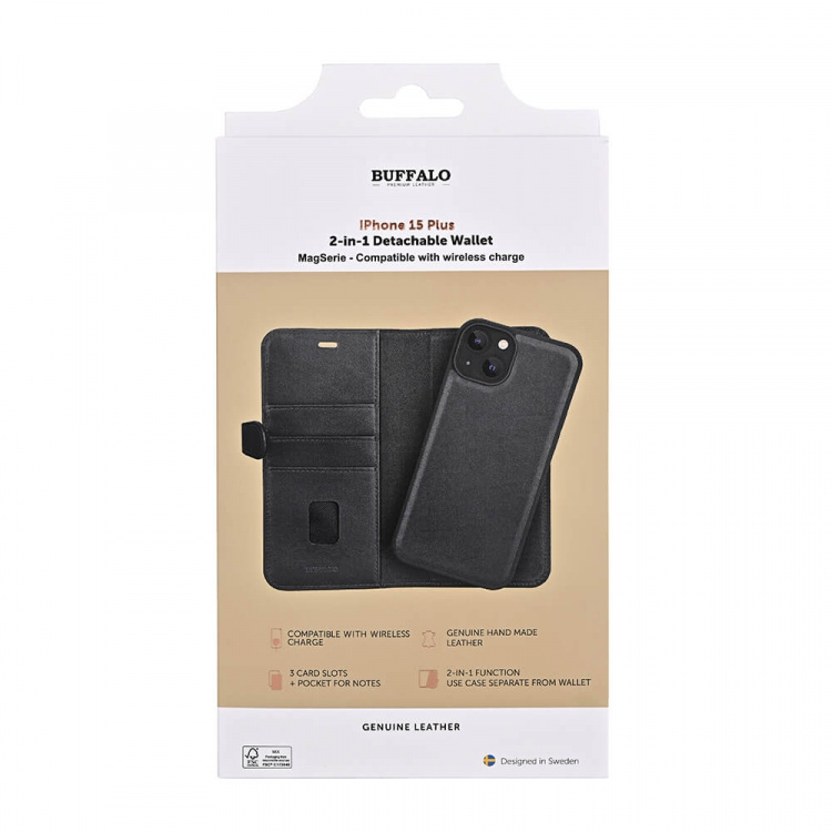 Buffalo 2in1 Leather 3 card MagSeries iPhone 15 Plus Black Buffalo 2in1 Leather 3 card MagSeries iPhone 15 Plus Black