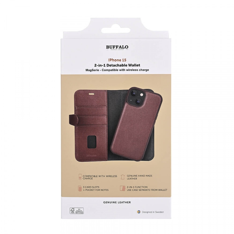 Buffalo 2in1 Leather 3 card MagSeries iPhone 15 Brown Buffalo 2in1 Leather 3 card MagSeries iPhone 15 Brown