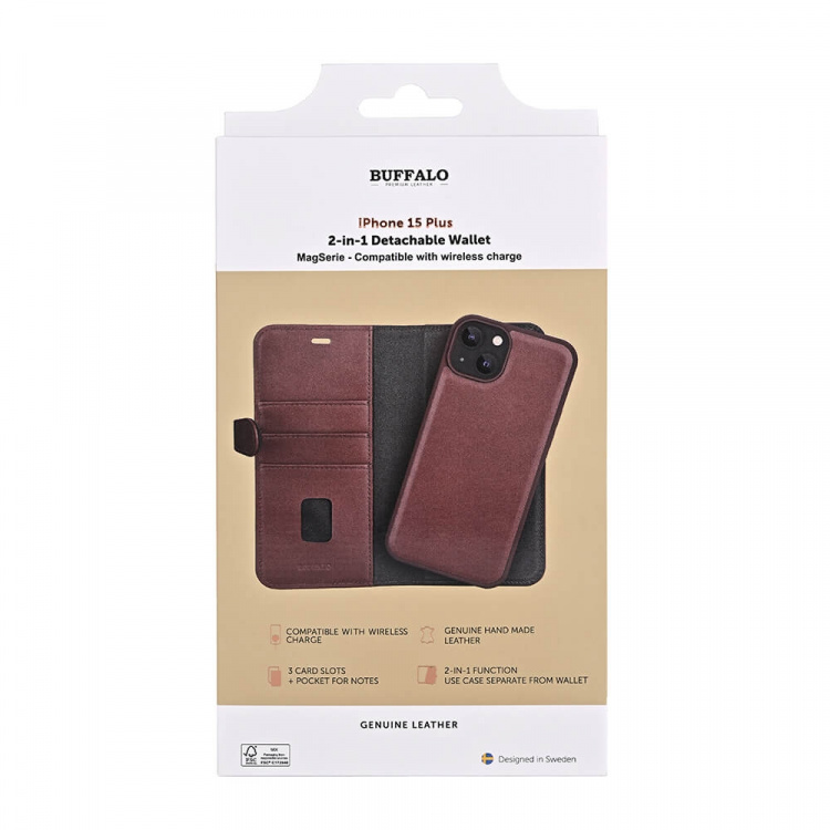 Buffalo 2in1 Leather 3 card MagSeries iPhone 15 Plus Brown Buffalo 2in1 Leather 3 card MagSeries iPhone 15 Plus Brown