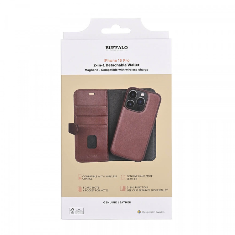 Buffalo 2in1 Leather 3 card MagSeries iPhone 15 Pro Brown Buffalo 2in1 Leather 3 card MagSeries iPhone 15 Pro Brown