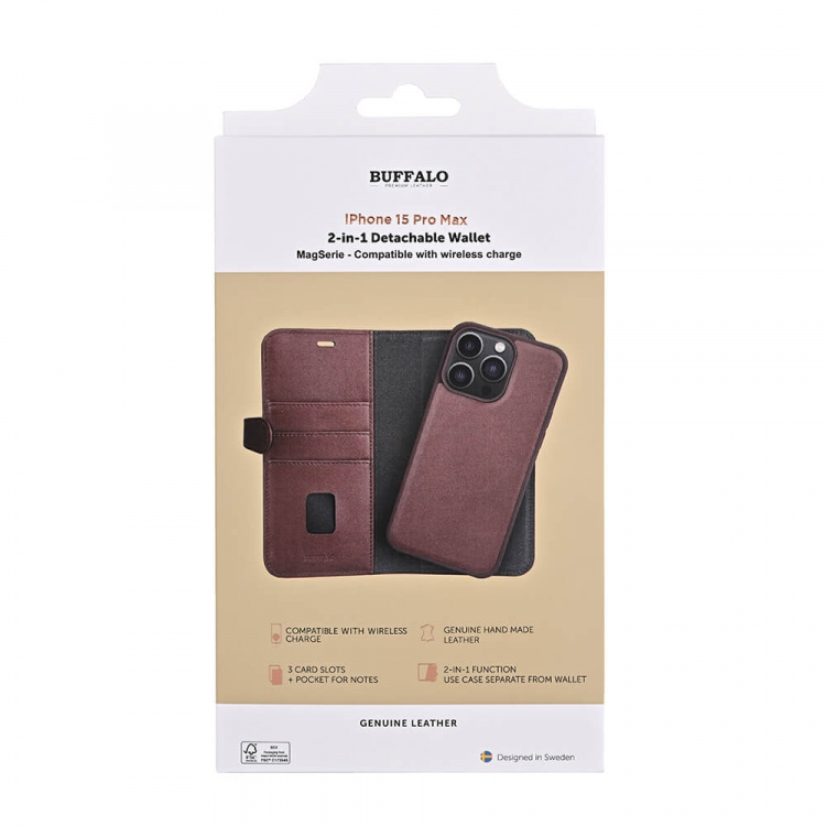 Buffalo 2in1 Leather 3 card MagSeries iPhone 15 Pro Max Brown Buffalo 2in1 Leather 3 card MagSeries iPhone 15 Pro Max Brown