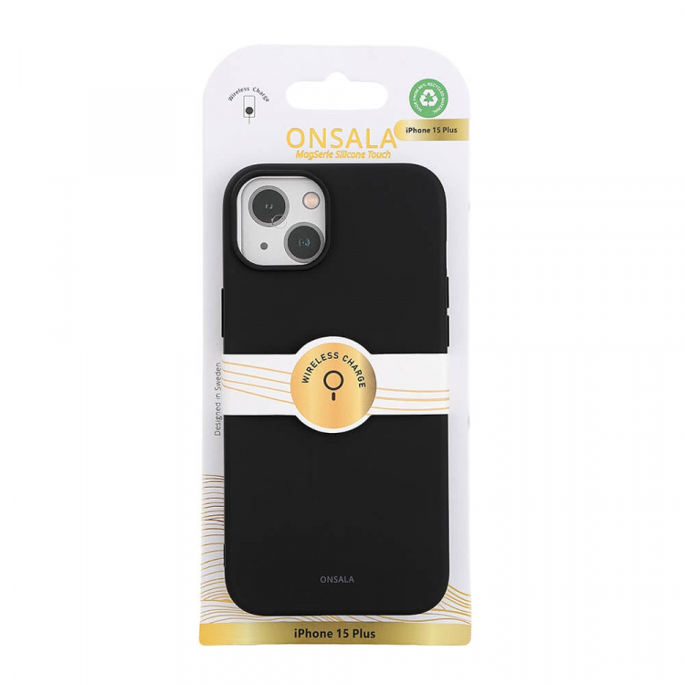 ONSALA Back Sil Touch Recycled MagSerie iPhone 15 Plus Black