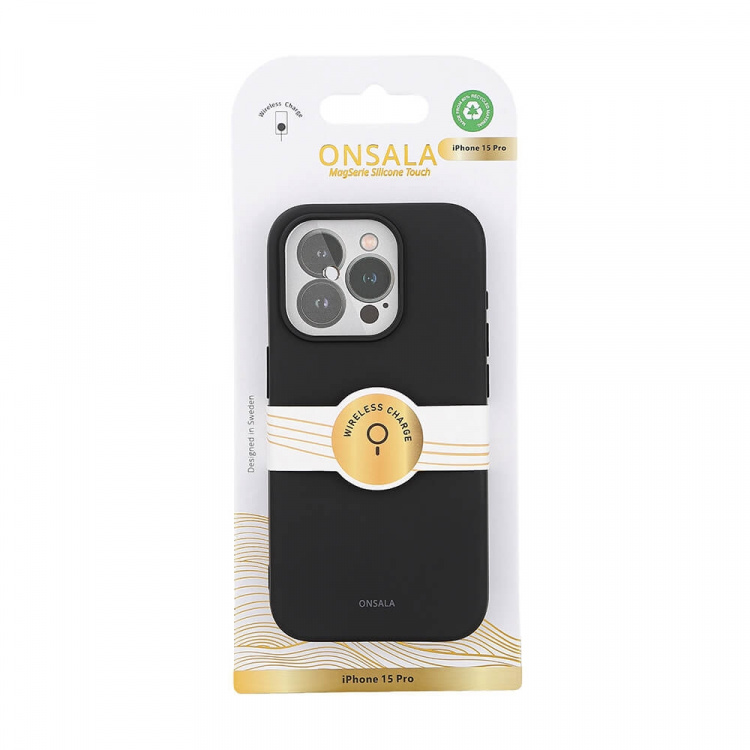 ONSALA Back Sil Touch Recycled MagSerie iPhone 15 Pro Black