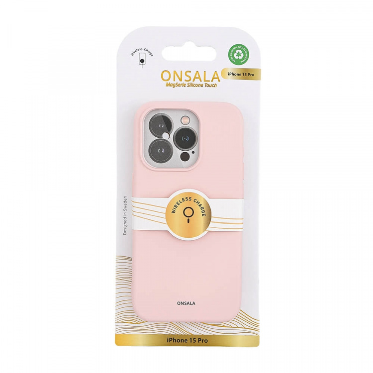 ONSALA Back Sil Touch Recycled MagSerie iPhone 15 Pro Chalk Pink