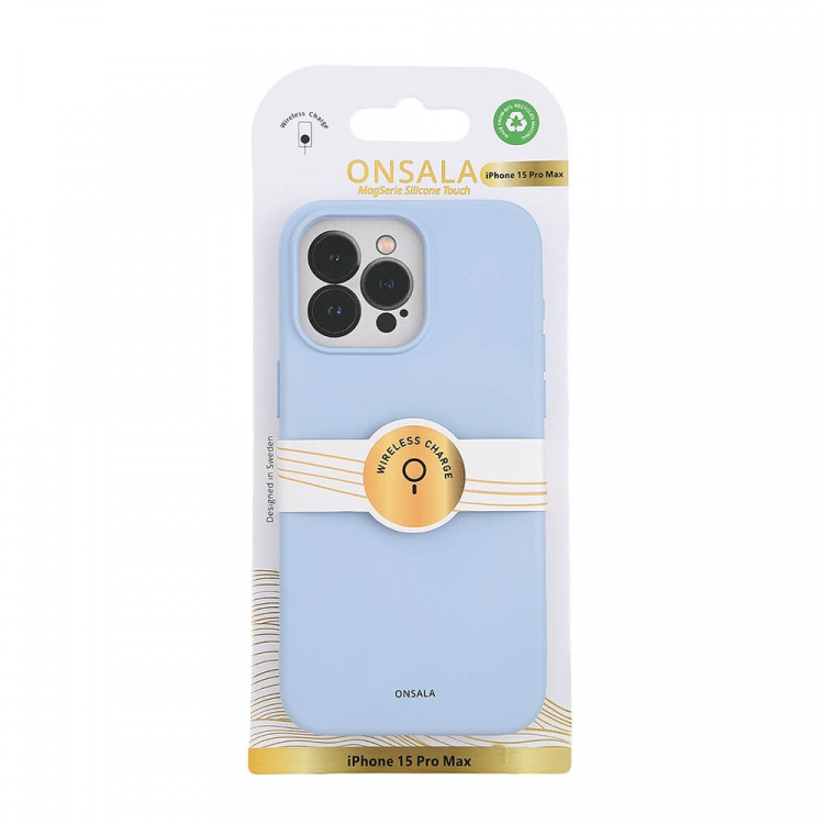 ONSALA Back Sil Touch Recycled MagSerie iPhone 15 Pro Max Light Blue ONSALA Back Sil Touch Recycled MagSerie iPhone 15 Pro Max Light Blue