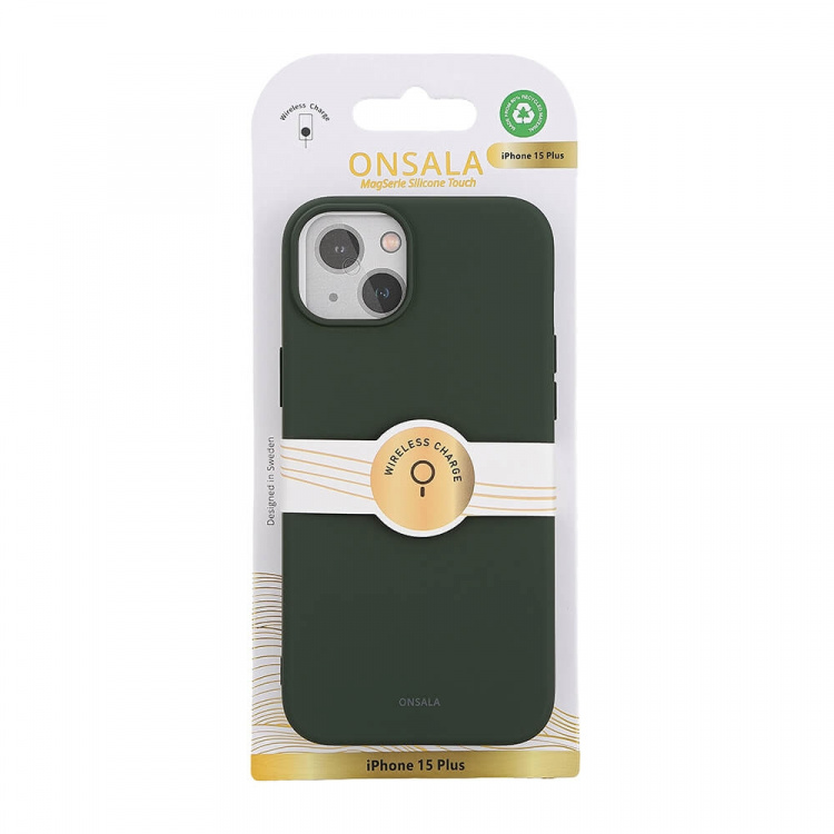 ONSALA Back Sil Touch Recycled MagSerie iPhone 15 Plus Olive Green ONSALA Back Sil Touch Recycled MagSerie iPhone 15 Plus Olive Green