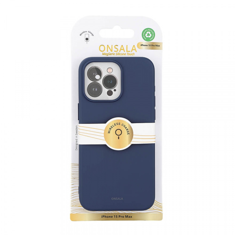 ONSALA Back Sil Touch Recycled MagSerie iPhone 15 Pro Max Dark Blue