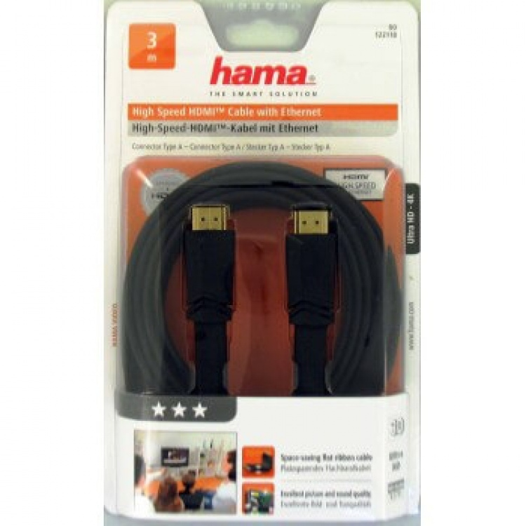 Hama Johto HDMI Ethernet Litteä 3m Musta
