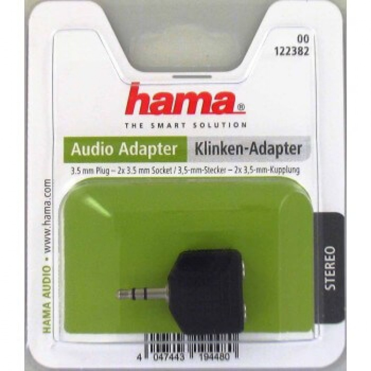 Hama Sovitin Audio 2x3.5mm- 3.5mm 2xNaaras-Uros Musta