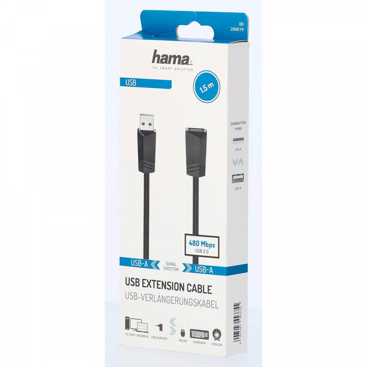 Hama Cable USB 2.0 Extension 480 Mbit/s 1.5m Black Hama Cable USB 2.0 Extension 480 Mbit/s 1.5m Black