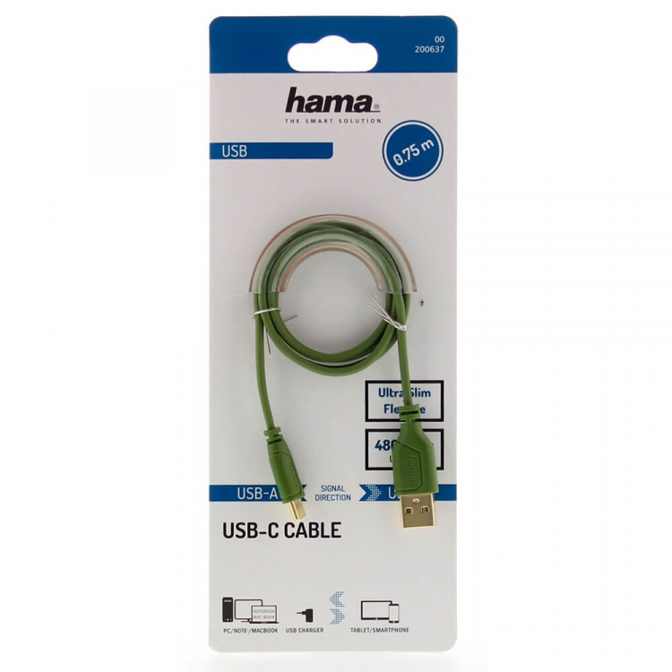 Hama Cable USB-C Flexi-Slim USB-A-USB-C Gold Green 0.75m