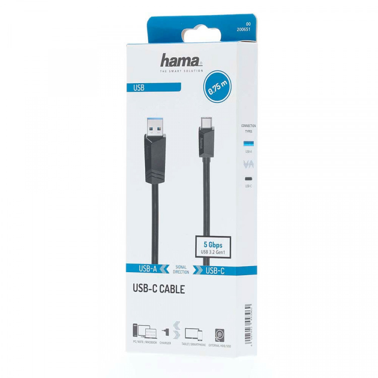 Hama Cable USB-C - USB-A USB 3.2 5 Gbit/s 0.75m Black Hama Cable USB-C - USB-A USB 3.2 5 Gbit/s 0.75m Black