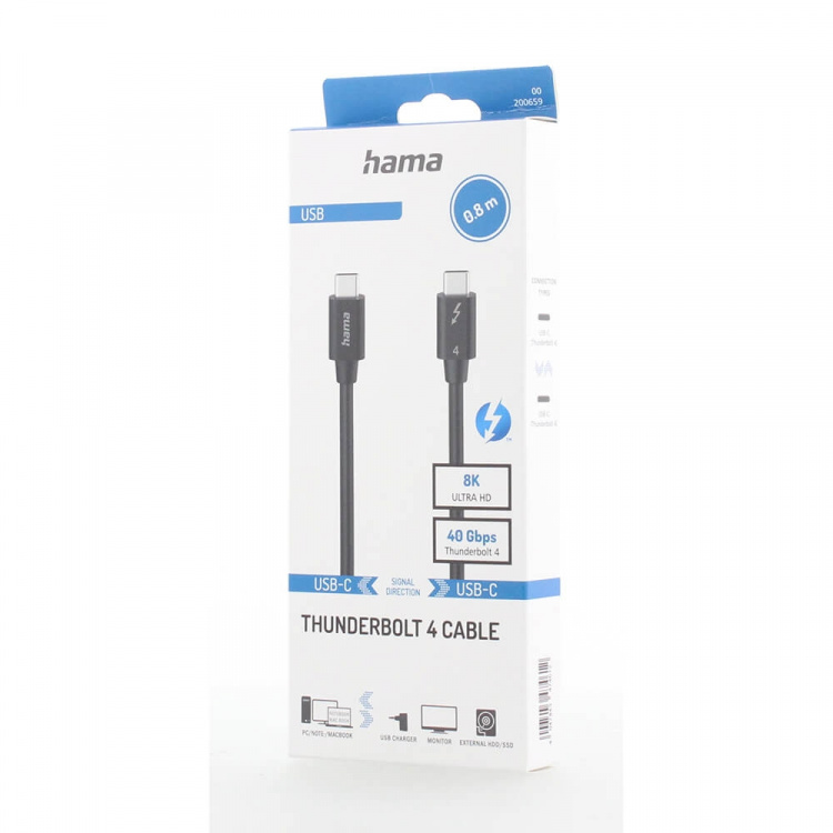 Hama Cable USB-C Thunderbolt 4 40 Gbit/s Ultra-HD 8K 0.8m Black
