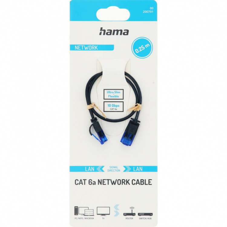 Hama Cable Network CAT6a Slim U/UTP 0.25m Black Hama Cable Network CAT6a Slim U/UTP 0.25m Black