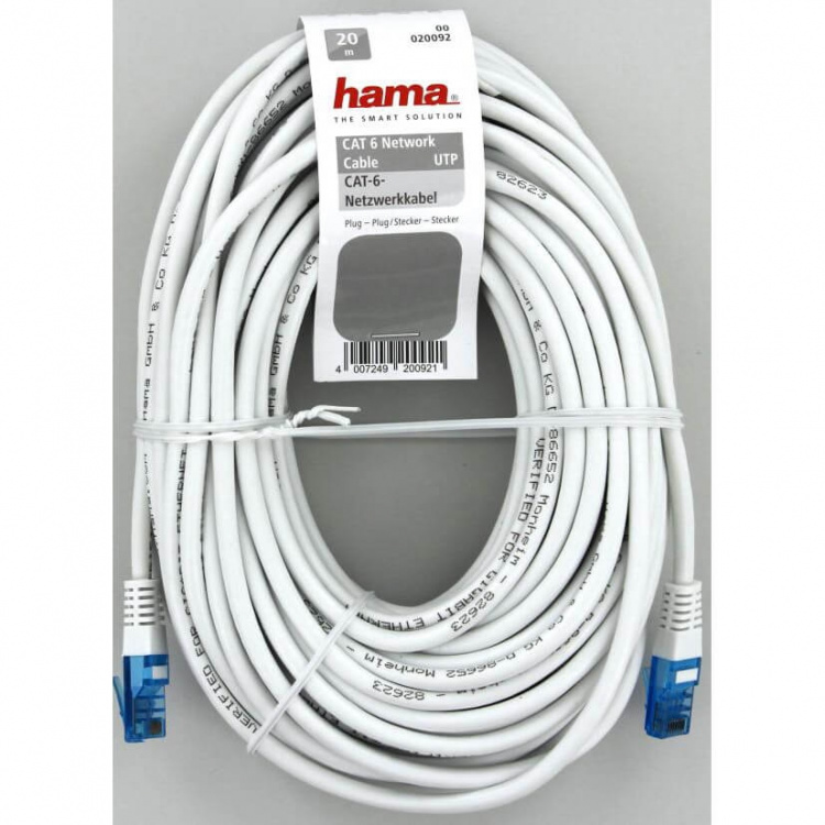 HAMA Verkkojohto CAT6 UTP Bulk 20m Valkoinen